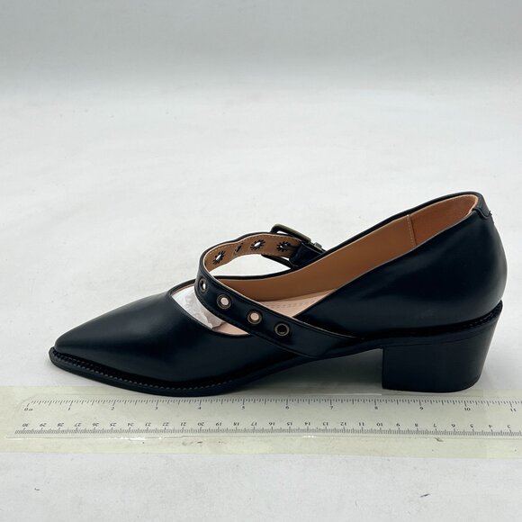 YDN Black Pointed Toe Mary Jane Chunky Heels Loafers Hollow Buckle Pumps - Picture 2 of 8